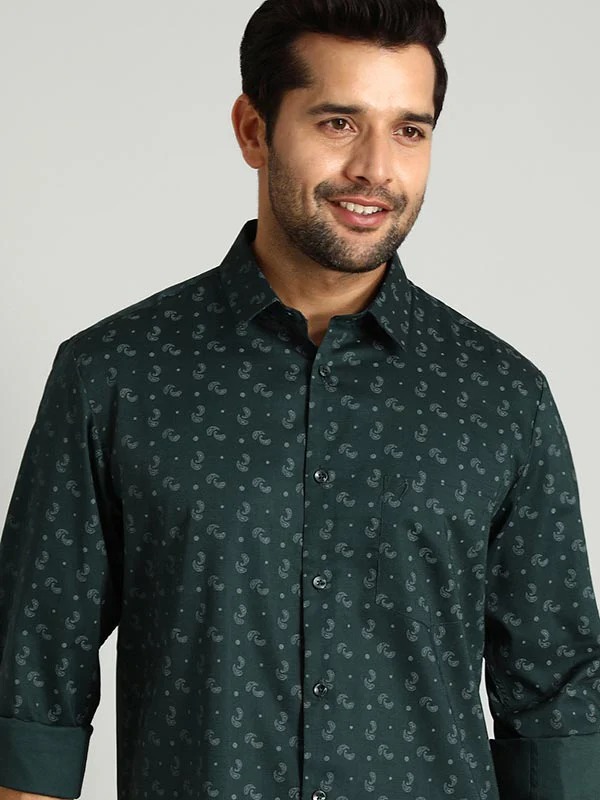 Indian Terrain Men's Regular Fit Full Sleeve Printed Green Shirt